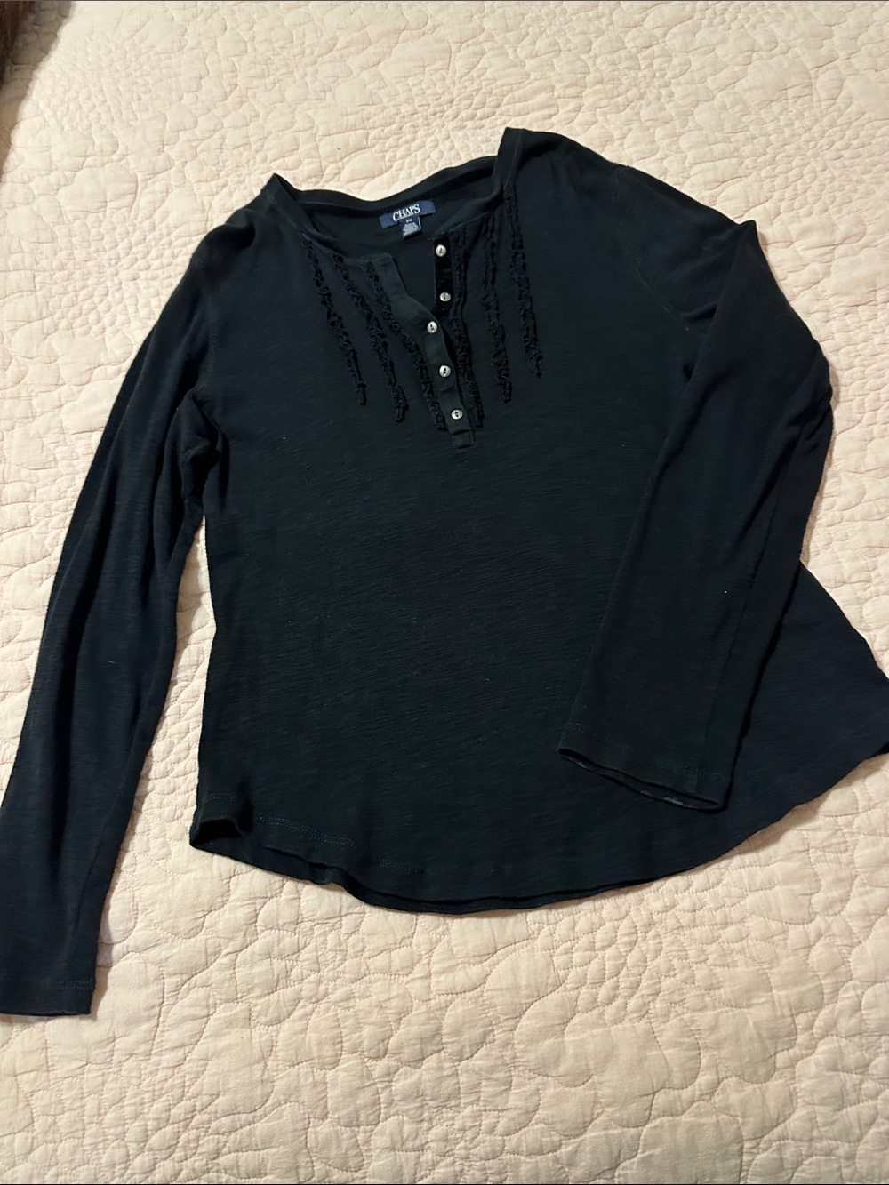 Chaps Black Long-Sleeve Henley with Button Placket